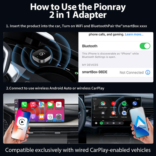2026 Pionray 2 in 1 Wireless CarPlay :