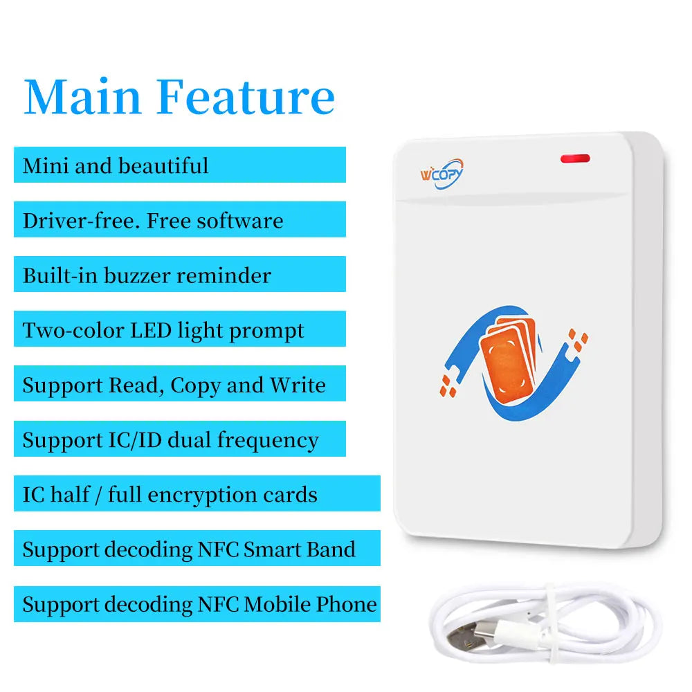 FOB Copier Duplicator Reader Writer 125KHz 13.56MHz USB Programmer Key fobs UID T5577 Rewritable Support NFC Phone / Wristband