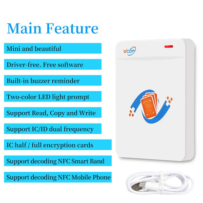 FOB Copier Duplicator Reader Writer 125KHz 13.56MHz USB Programmer Key fobs UID T5577 Rewritable Support NFC Phone / Wristband