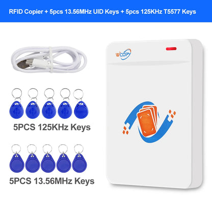 FOB Copier Duplicator Reader Writer 125KHz 13.56MHz USB Programmer Key fobs UID T5577 Rewritable Support NFC Phone / Wristband